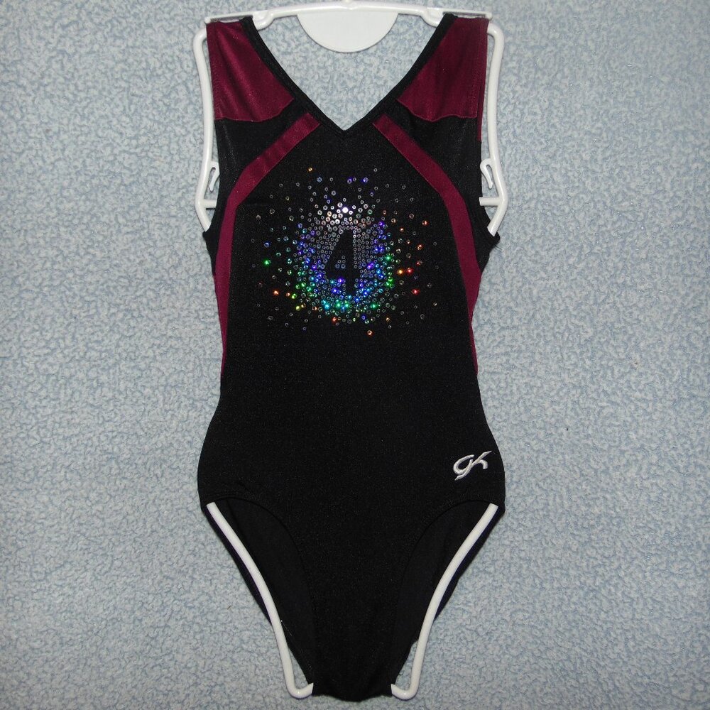 GK Sequin 4 Black Maroon Leotard AXS